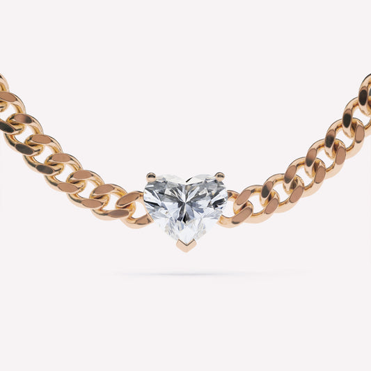 Heart Diamond Curb Chain Necklace