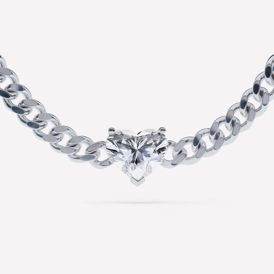 Heart Diamond Curb Chain Necklace