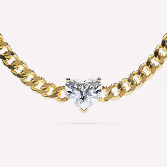 Heart Diamond Curb Chain Necklace