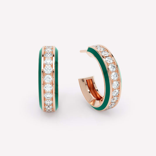 Eternity Green Enamel Diamond Hoops