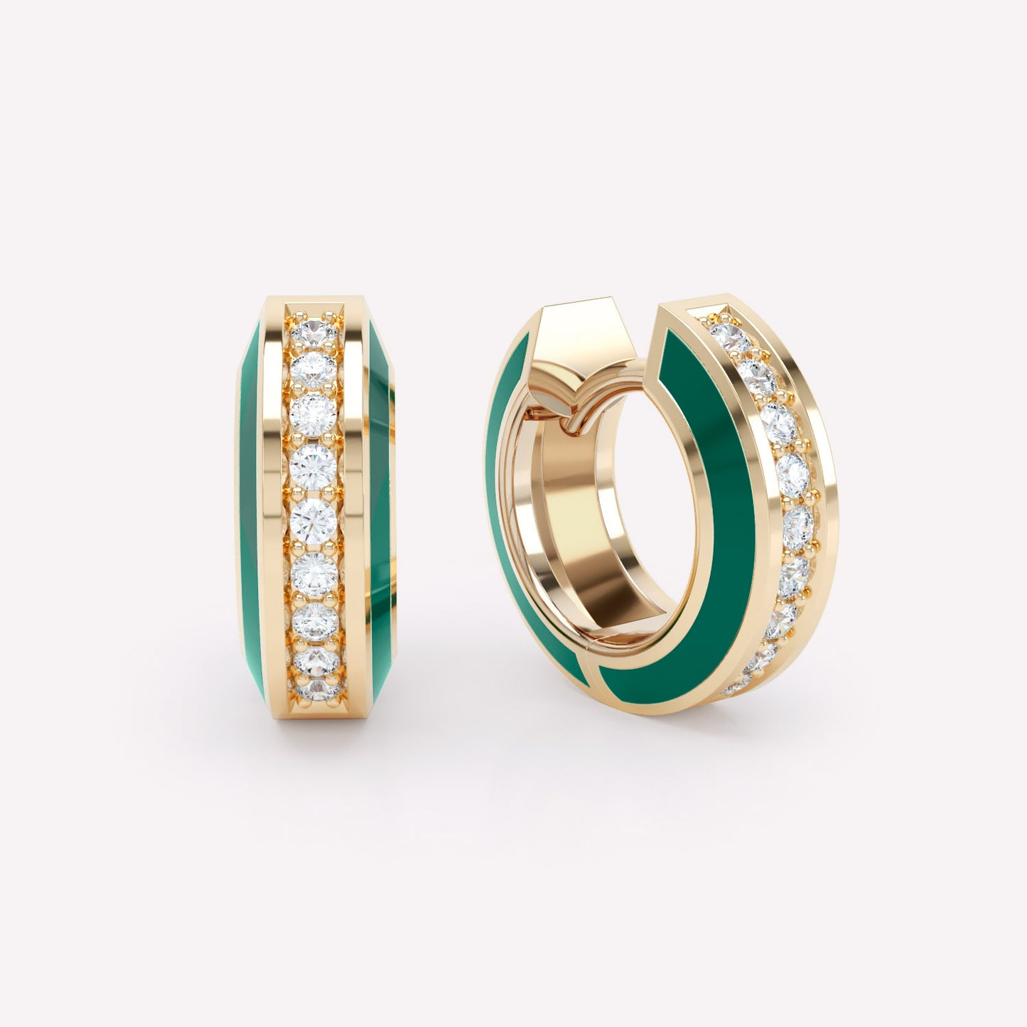 Eternity Green Enamel Diamond Huggies