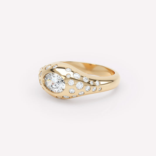 Curve Scattered Diamond Signet Ring