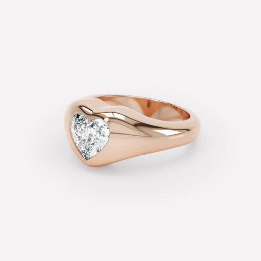 Curve Heart Diamond Signet Ring