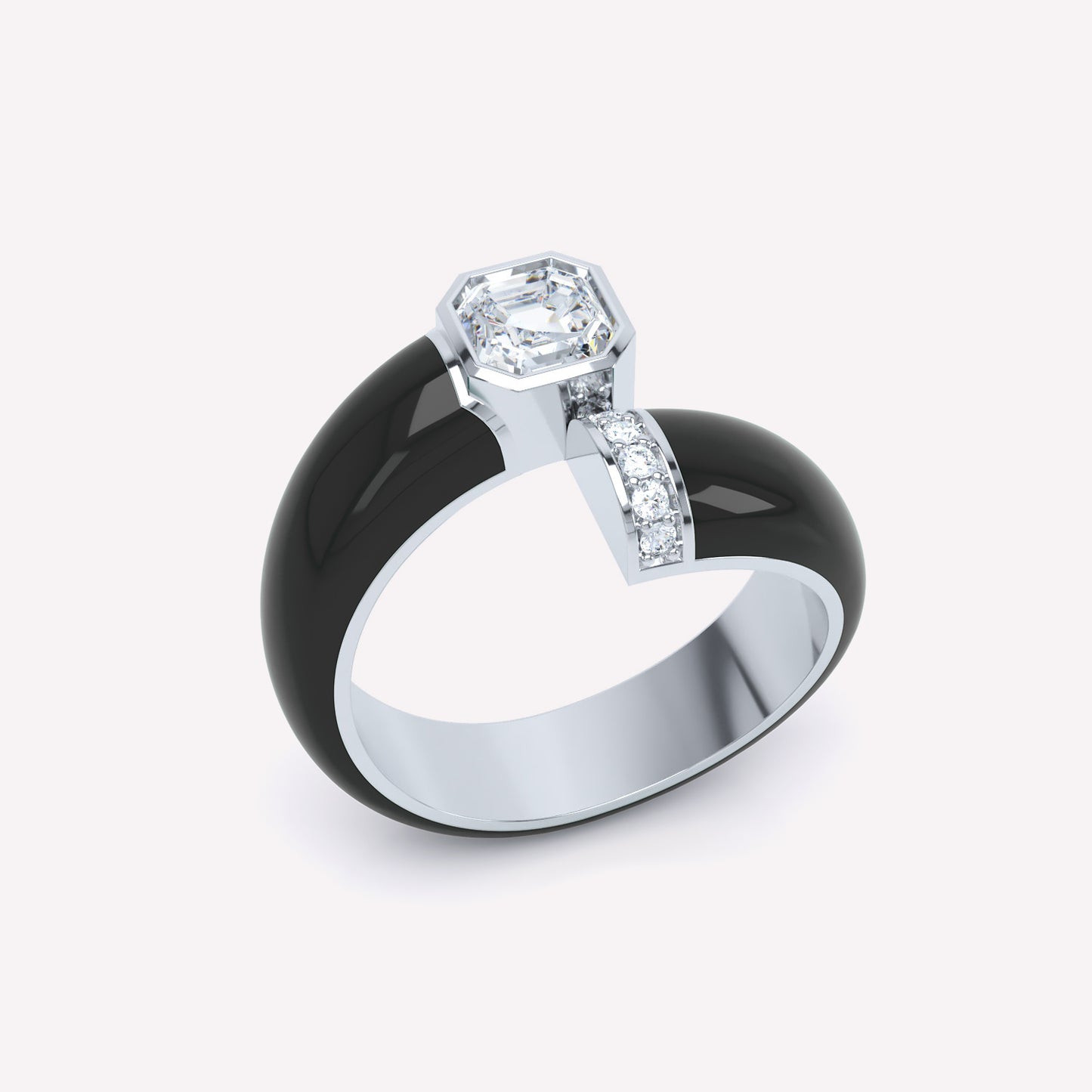 Toi et Moi Black Enamel Asscher Ring