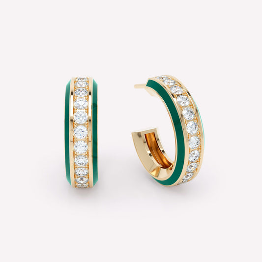 Eternity Green Enamel Diamond Hoops