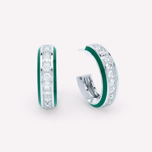 Eternity Green Enamel Diamond Hoops