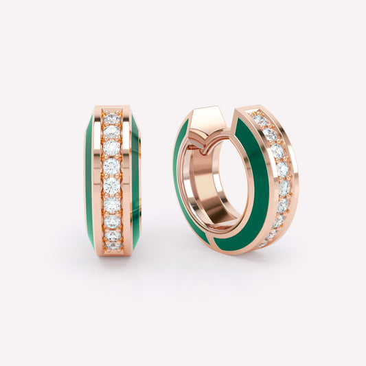 Eternity Green Enamel Diamond Huggies