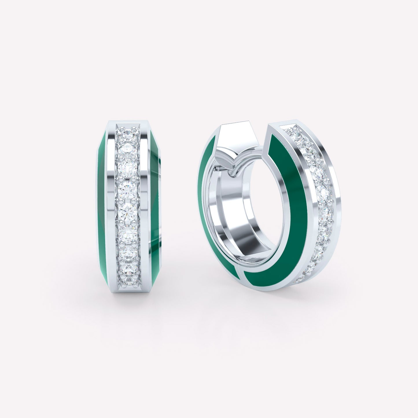 Eternity Green Enamel Diamond Huggies