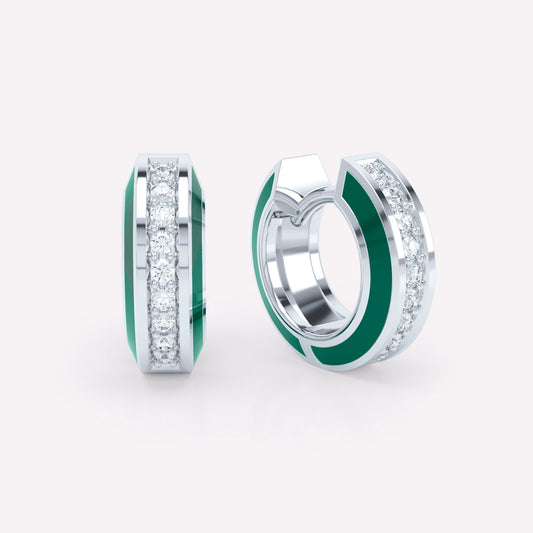 Eternity Green Enamel Diamond Huggies