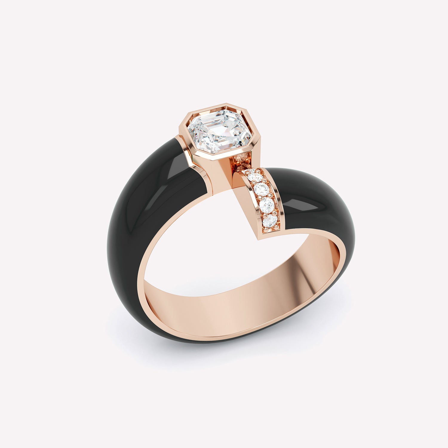 Toi et Moi Black Enamel Asscher Ring