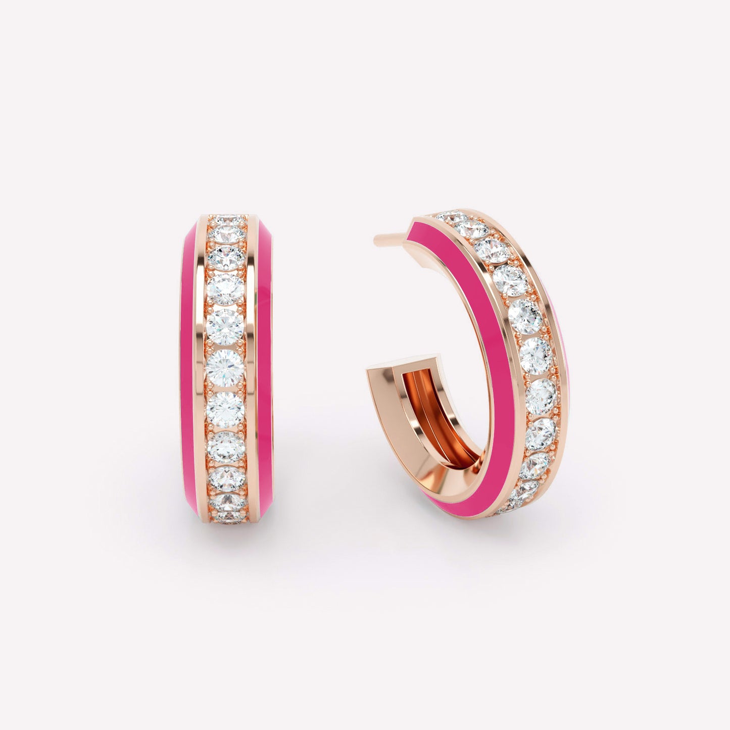 Eternity Pink Enamel Diamond Hoops