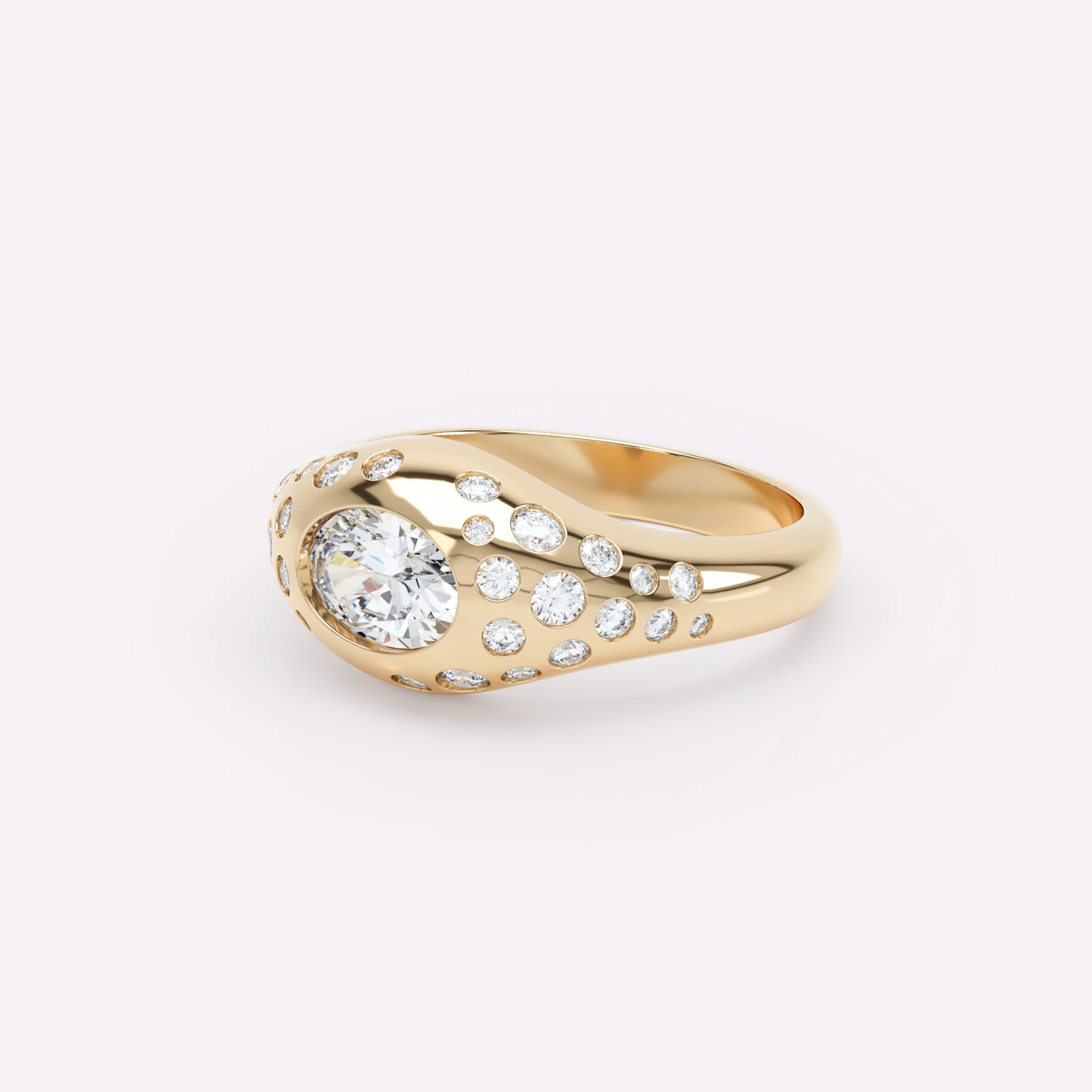 Curve Scattered Diamond Signet Ring