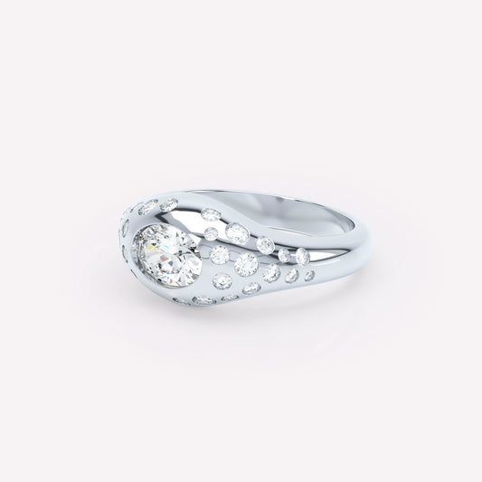 Curve Scattered Diamond Signet Ring