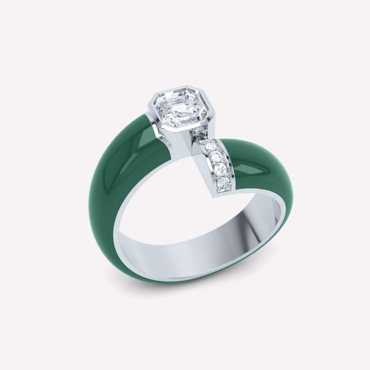 Toi et Moi Green Enamel Asscher Ring