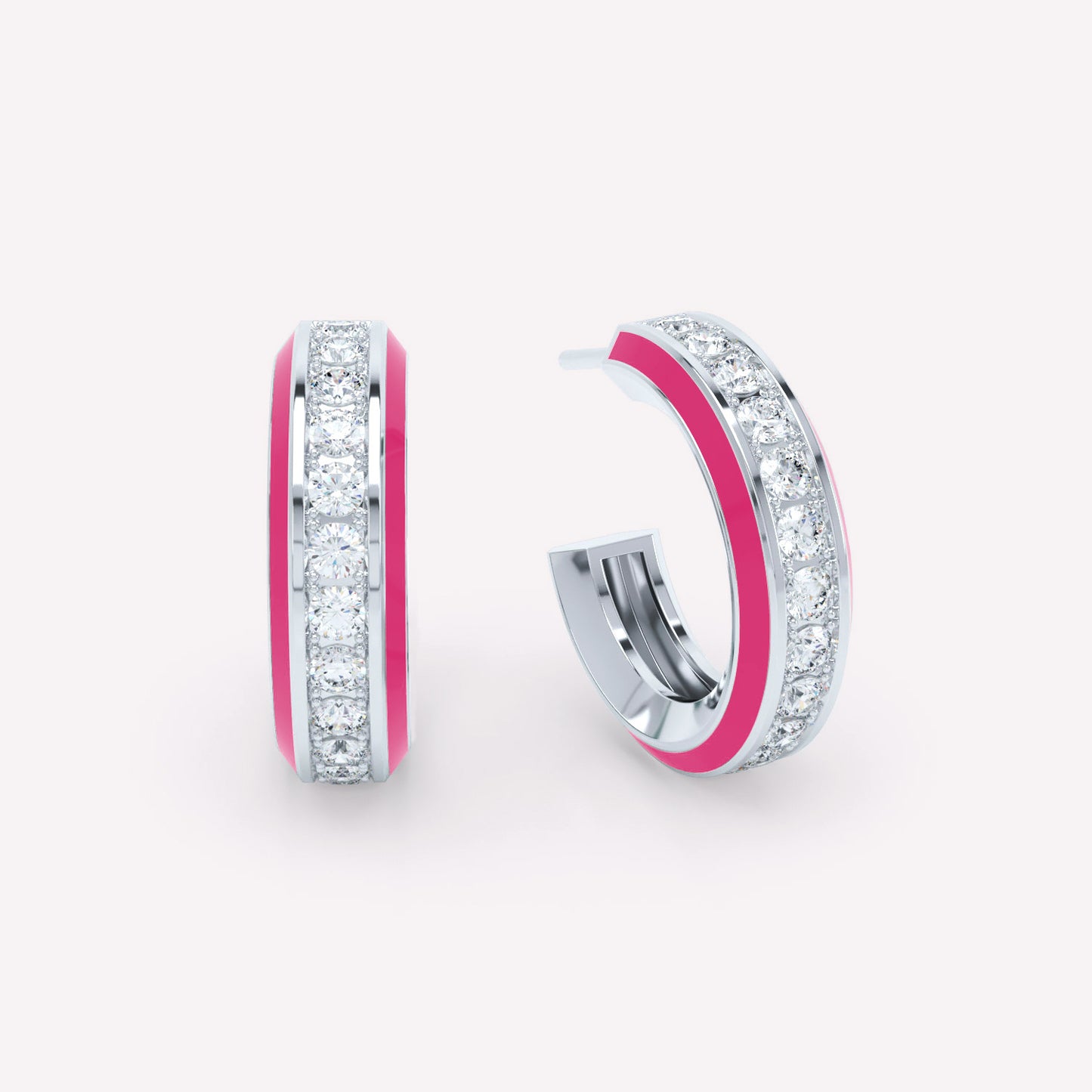 Eternity Pink Enamel Diamond Hoops